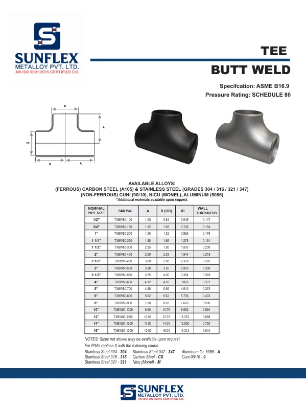 Buttweld Tee Schedule 40